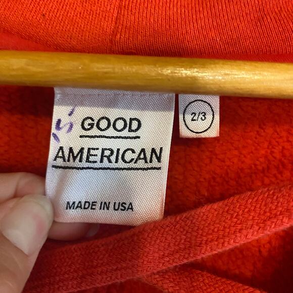 Good American Womens Red Boxy Oversized Hooded Sweatshirt Size Medium Large - Picture 5 of 16